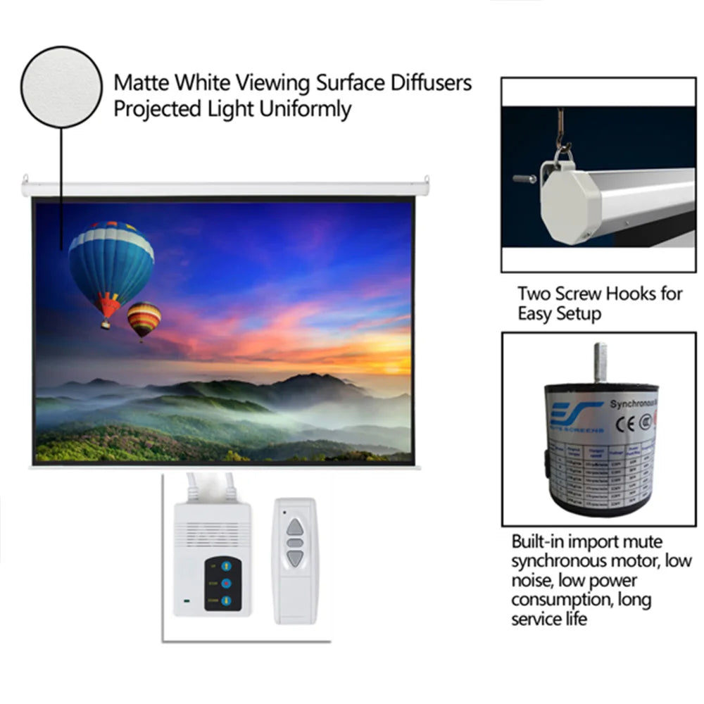 110V PS100-5 4:3 80" x 60" Viewing Area Motorized Projector Screen with Remote Control