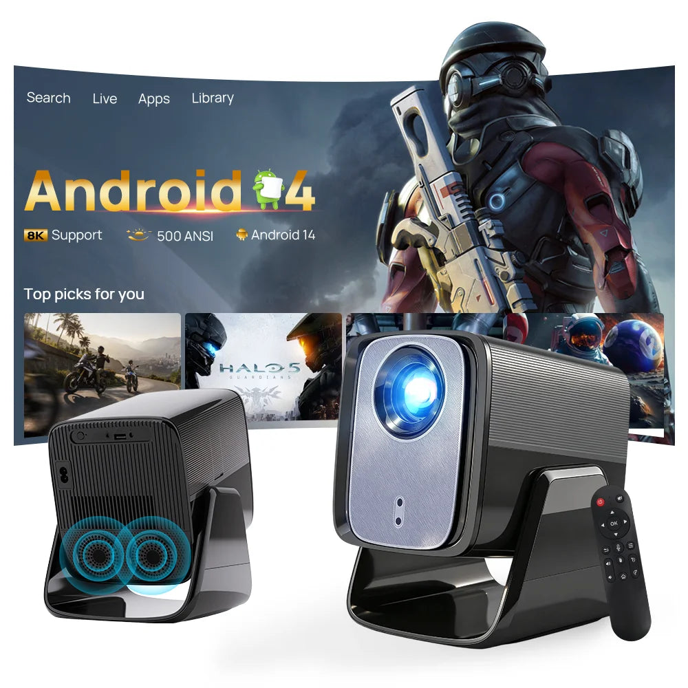 LYNCAST X5AR Short Throw Mini Projector 1080P 8K Supported, Android 14 5G WiFi 6 Dual Speakers Bluetooth 5.4 for Home Theater