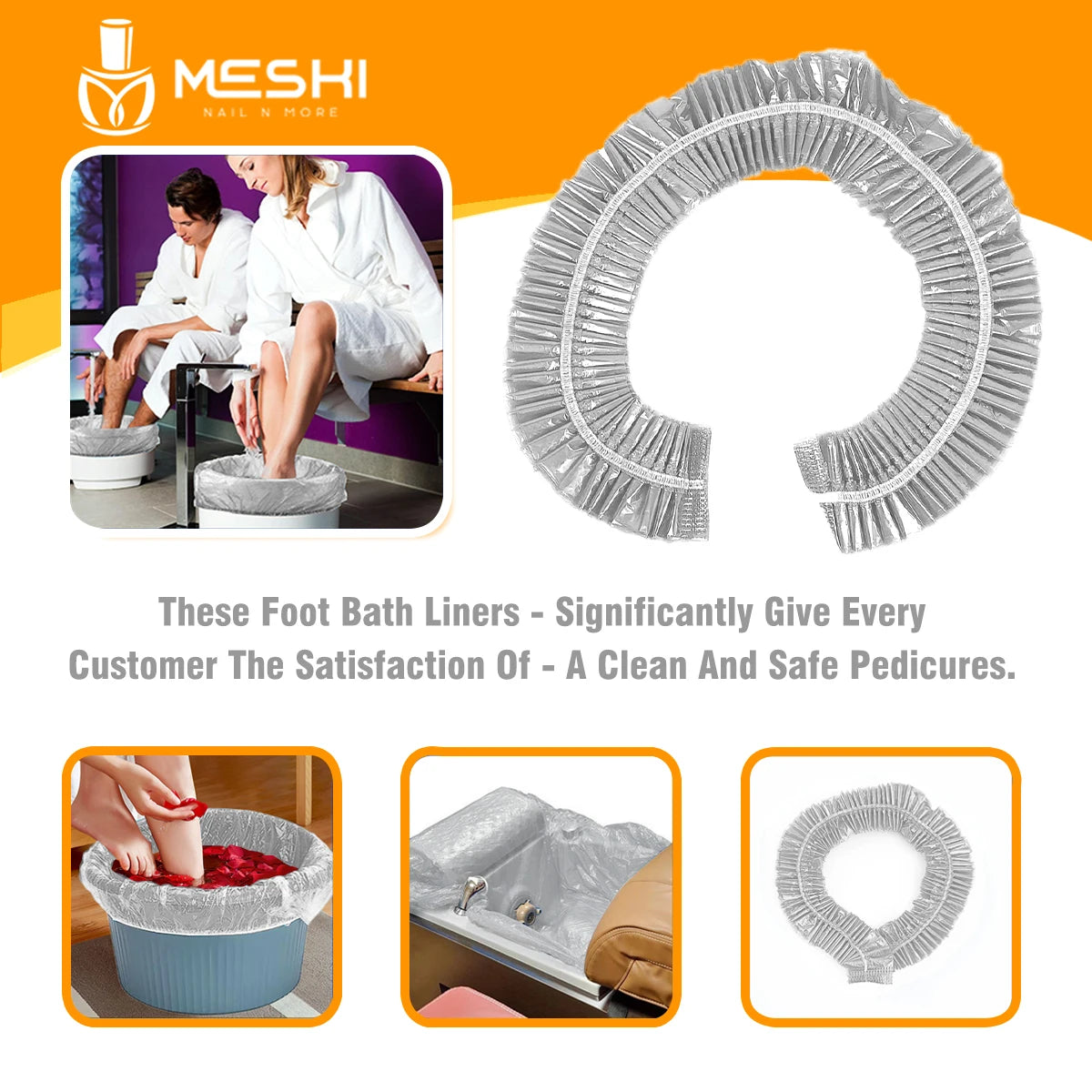 Disposable Spa Pedicure Liners Clear 48x48 Inch, 9.5 Mic Thick – 200 Count Foot Spa Bowl Bags for Nail Salon Use