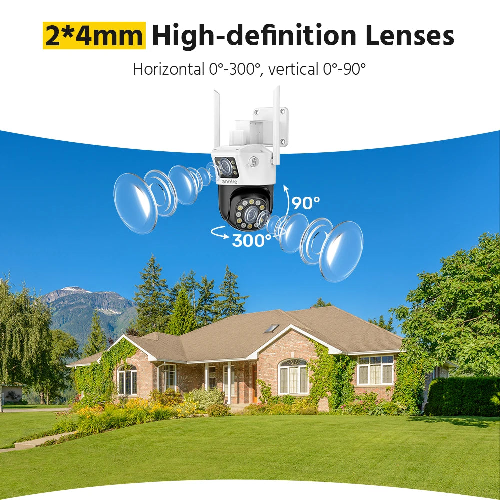 ANNKE 6MP UHD Dual-Lens Outdoor Wireless WiFi Security PT Camera Red Blue Flashing Lights & Siren Smart Dual Light Two-Way Audio