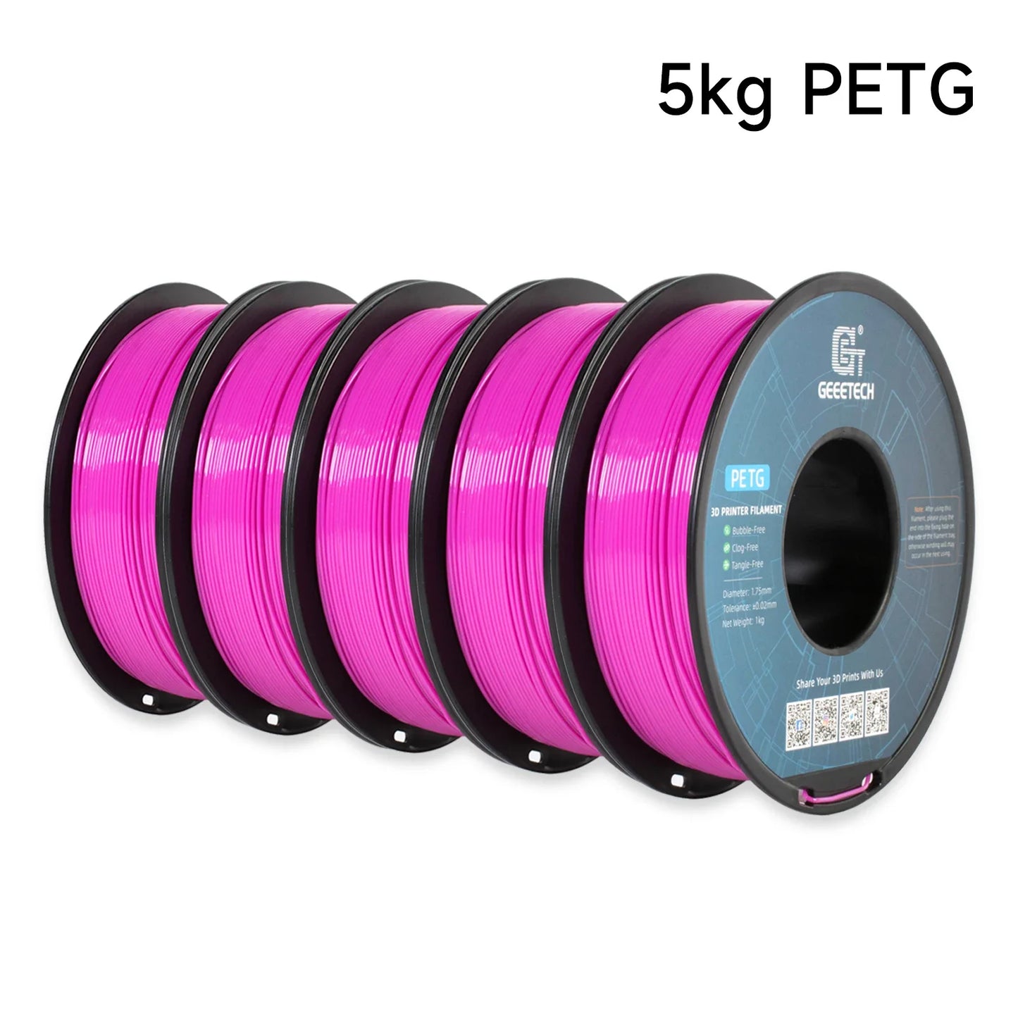 Geeetech 5KG PETG 3D Printing Filament 1.75mm High Precision, Low Warping Large Spool, Suitable for FDM 3D Printers