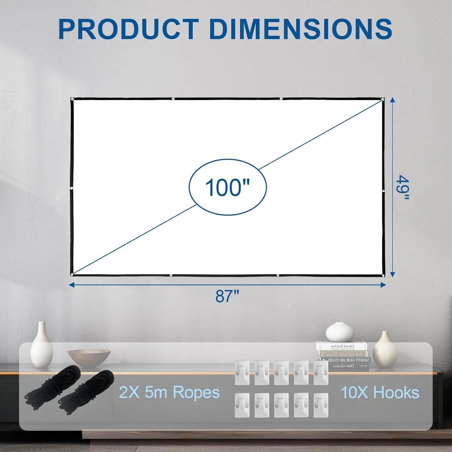 4K Projector Screen 100 inch 16:9 HD Foldable Portable for Indoor Outdoor Home Theater Party