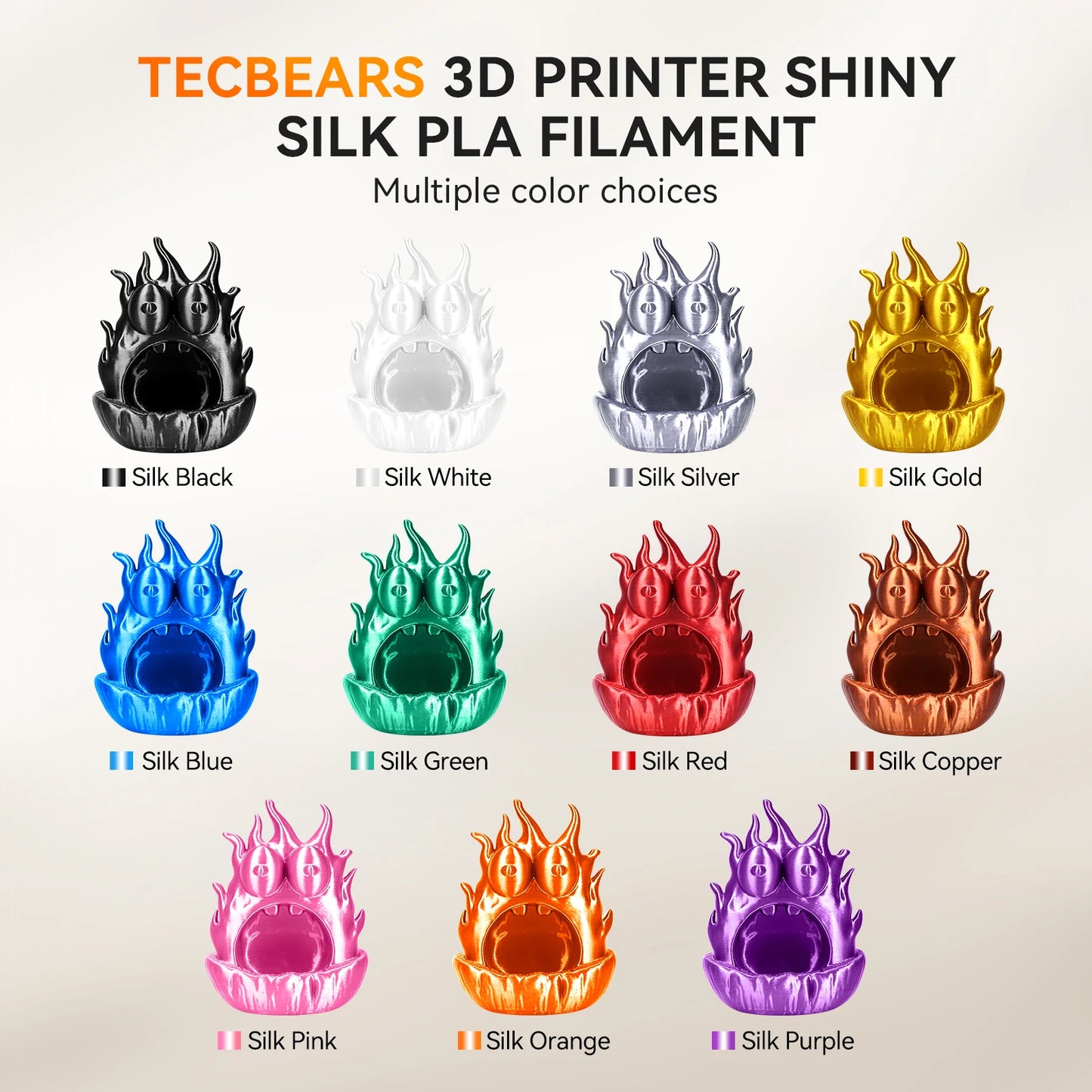 TECBEARS 3D Printer Filament Silk 1.75mm 5Rolls Multi Color PLA+ SILK Vacuum Packaging No Bubble for FDM 3D Printer Materials