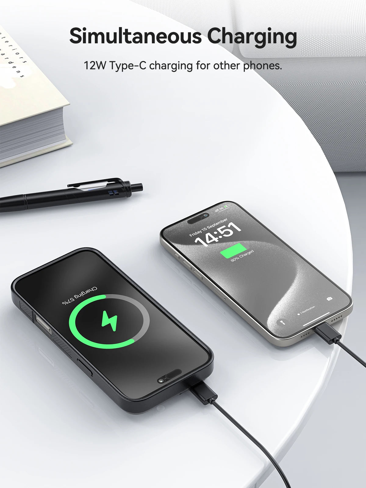 Wireless Battery Case for iPhone 16 Pro Max 8000mAh USB-C Portable Power Bank Phone Cover Rechargeable Battery Charging Case