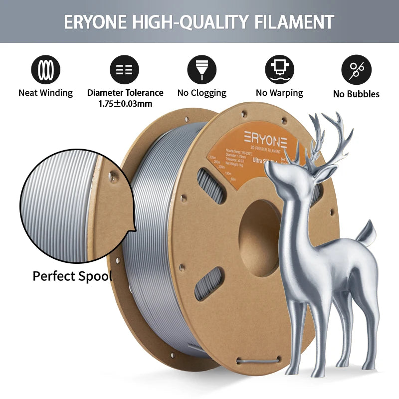 Eryone 1/5KG Ultra Silk PLA Premium Filament 3D Print,1.75mm Multicolor Available 1kg ultra silk pla,1KG/Spool