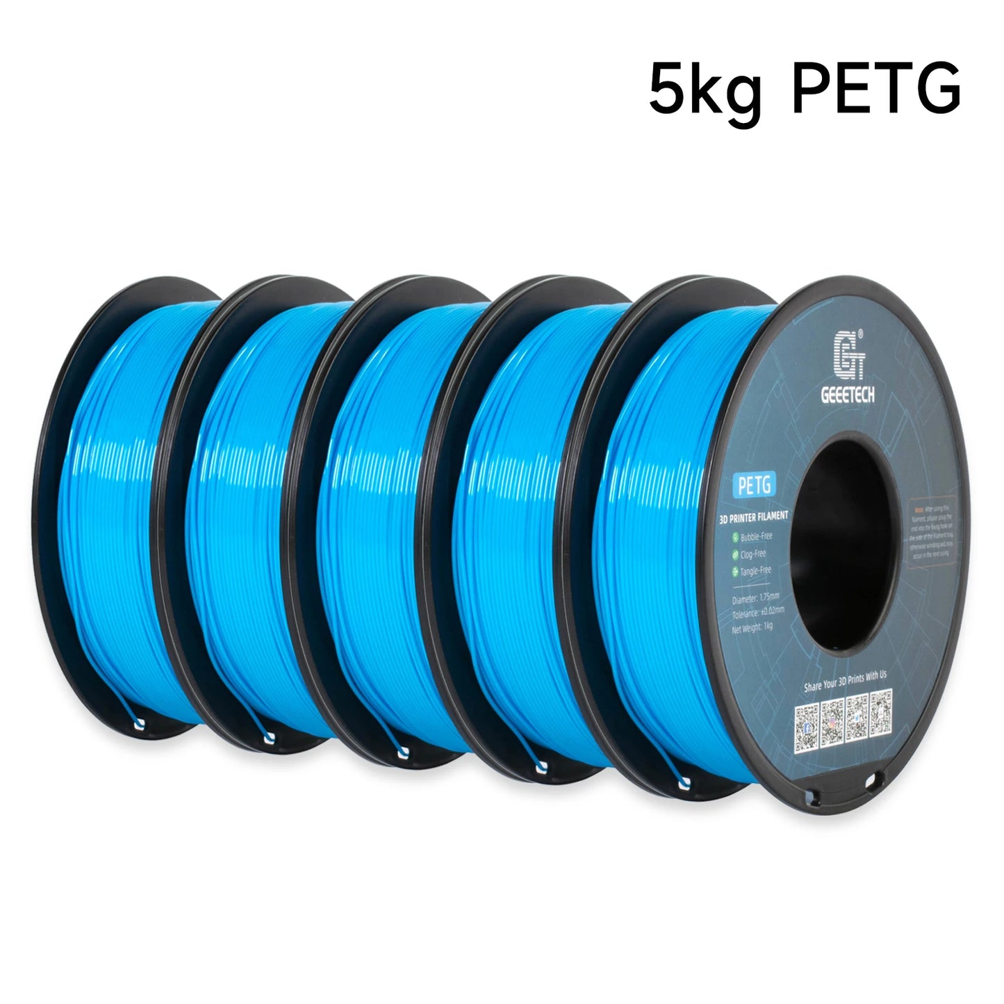 Geeetech 5KG PETG 3D Printing Filament 1.75mm High Precision, Low Warping Large Spool, Suitable for FDM 3D Printers
