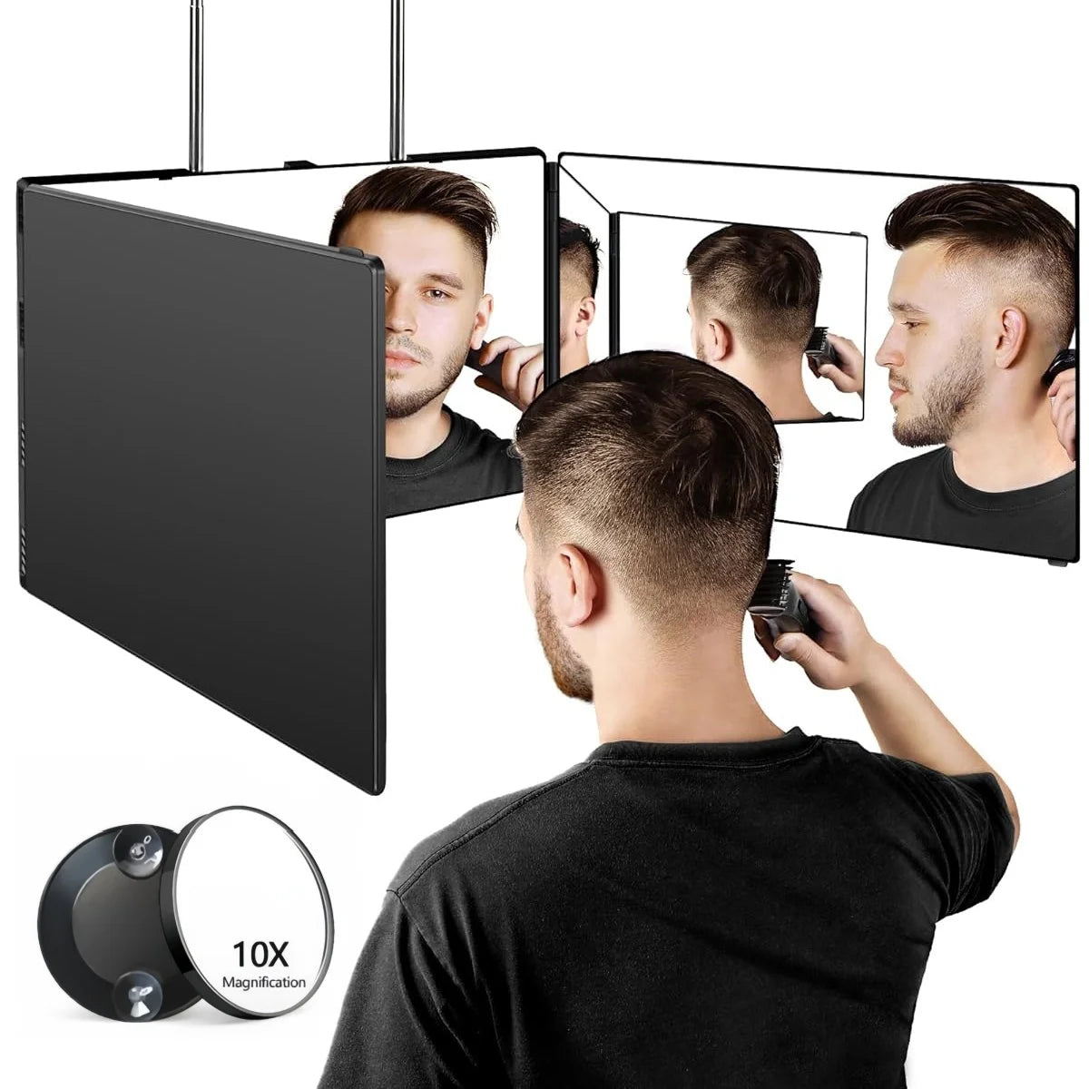 The 360 Mirror - 3 Way Mirror for Self Hair Cutting - Adjustable Trifold Barber Miror to Cut Your Own Hair - Tri Fold Self Haircut System for Men and Women Braiding