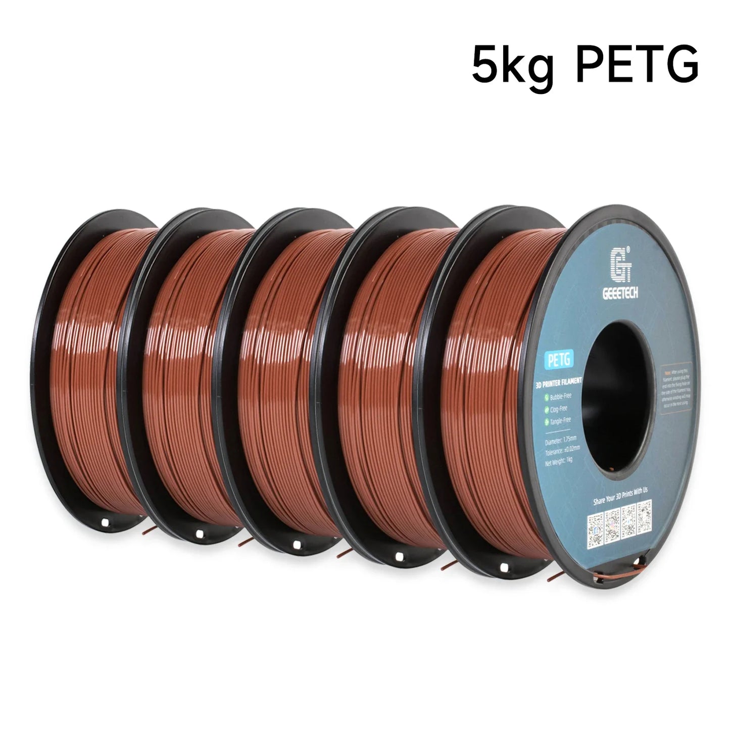 Geeetech 5KG PETG 3D Printing Filament 1.75mm High Precision, Low Warping Large Spool, Suitable for FDM 3D Printers