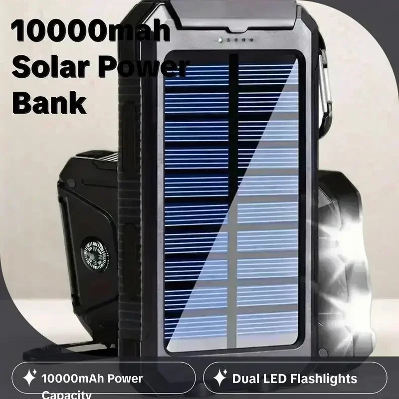 Outdoor Power Non-Stop: 10000mAh Solar Power Bank | QC3.0 Fast Charge, Bright Flashlight & Waterproof Build