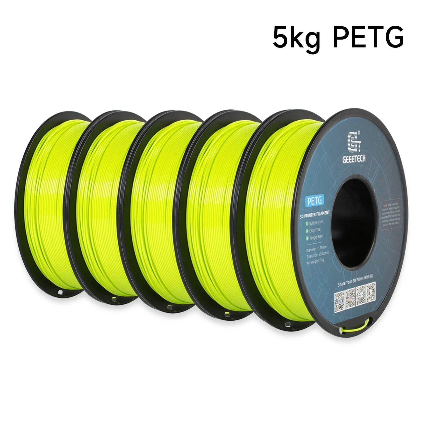 Geeetech 5KG PETG 3D Printing Filament 1.75mm High Precision, Low Warping Large Spool, Suitable for FDM 3D Printers