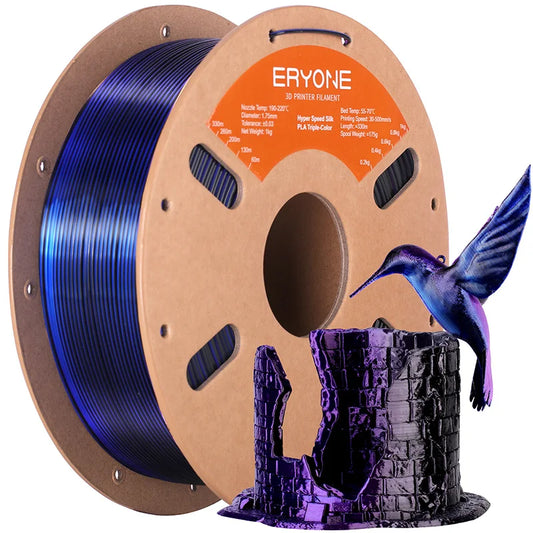 ERYONE 1KG Silk Triple Color Series PLA 3D Printer Filament 1.75mm, Tri-Color Coextrusion Silky Shiny Finish, 1kg Spool