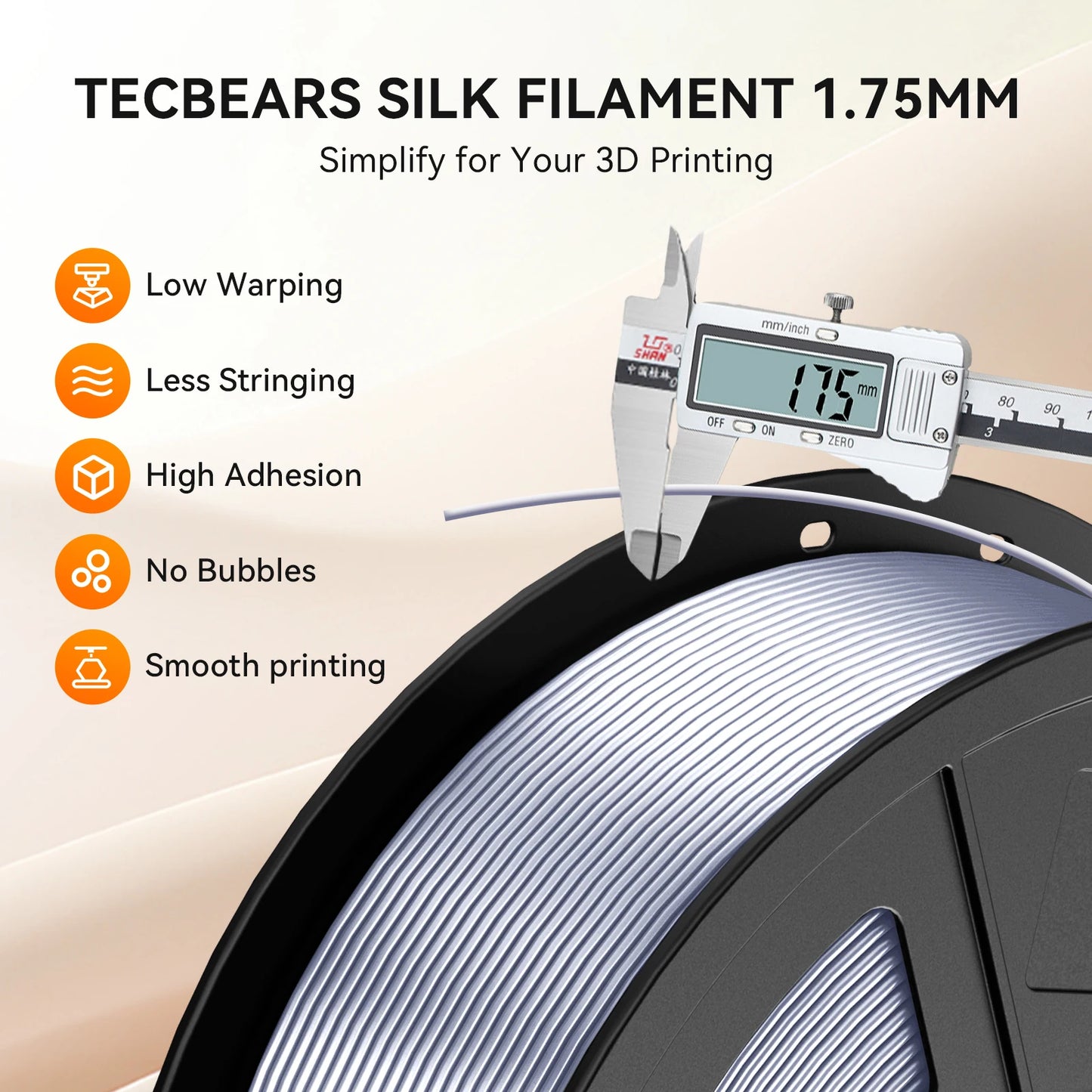 TECBEARS 3D Printer Filament Silk 1.75mm 5Rolls Multi Color PLA+ SILK Vacuum Packaging No Bubble for FDM 3D Printer Materials