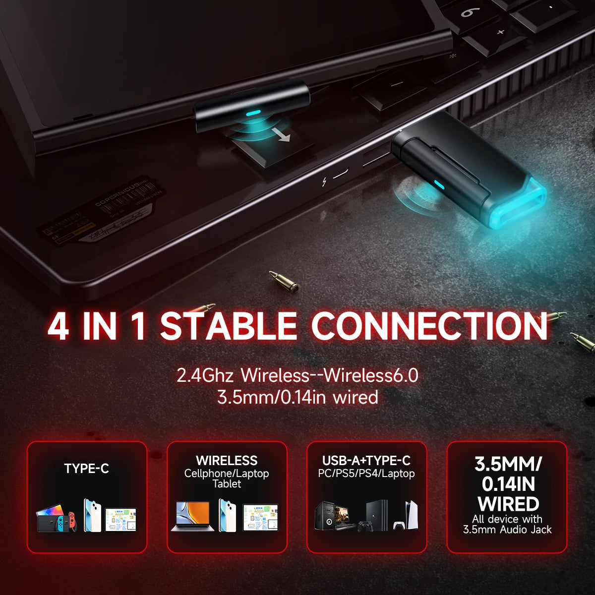Picun G2 Wireless Gaming Headset Bluetooth 2.4G Headphones 7.1 Surround 5ms Low Latency ENC Mic for PC PS4 PS5 Phone Switch