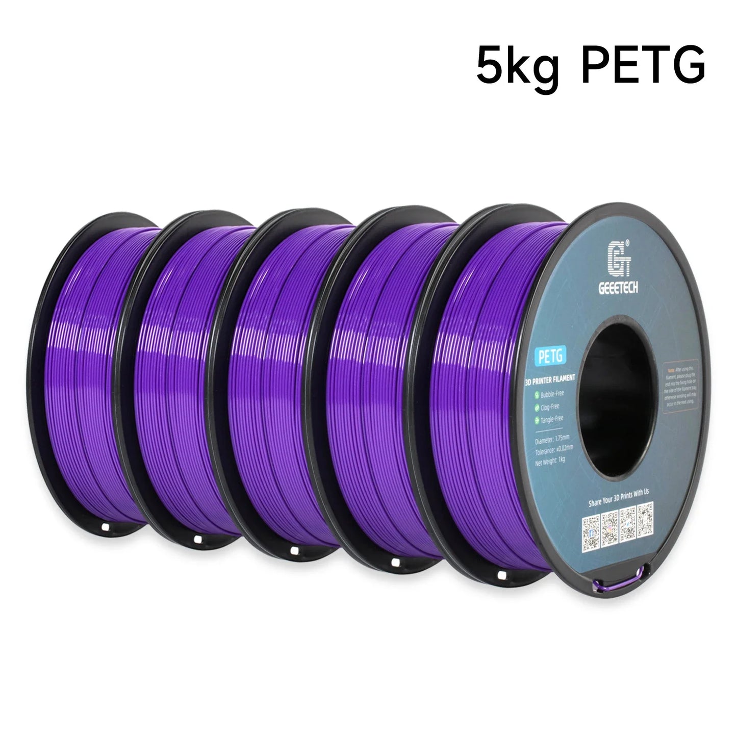 Geeetech 5KG PETG 3D Printing Filament 1.75mm High Precision, Low Warping Large Spool, Suitable for FDM 3D Printers