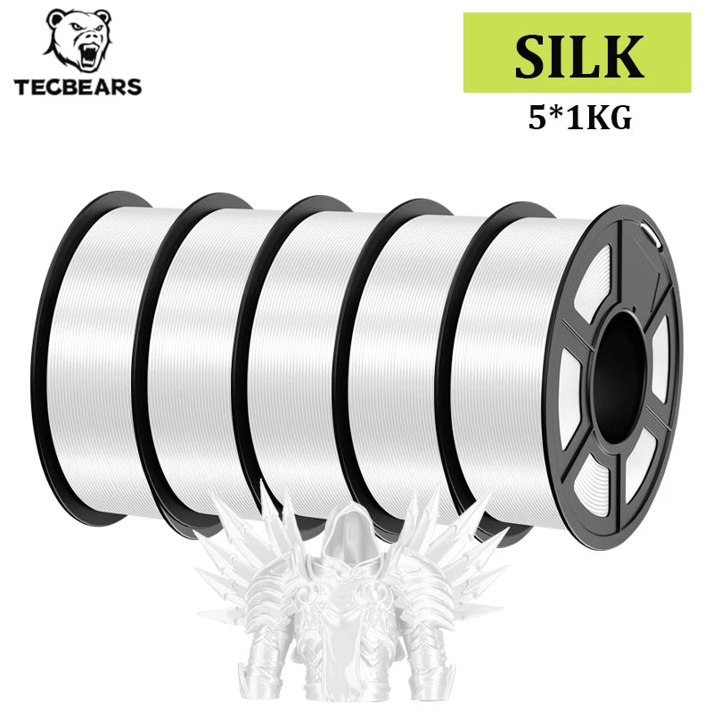 TECBEARS 3D Printer Filament Silk 1.75mm 5Rolls Multi Color PLA+ SILK Vacuum Packaging No Bubble for FDM 3D Printer Materials