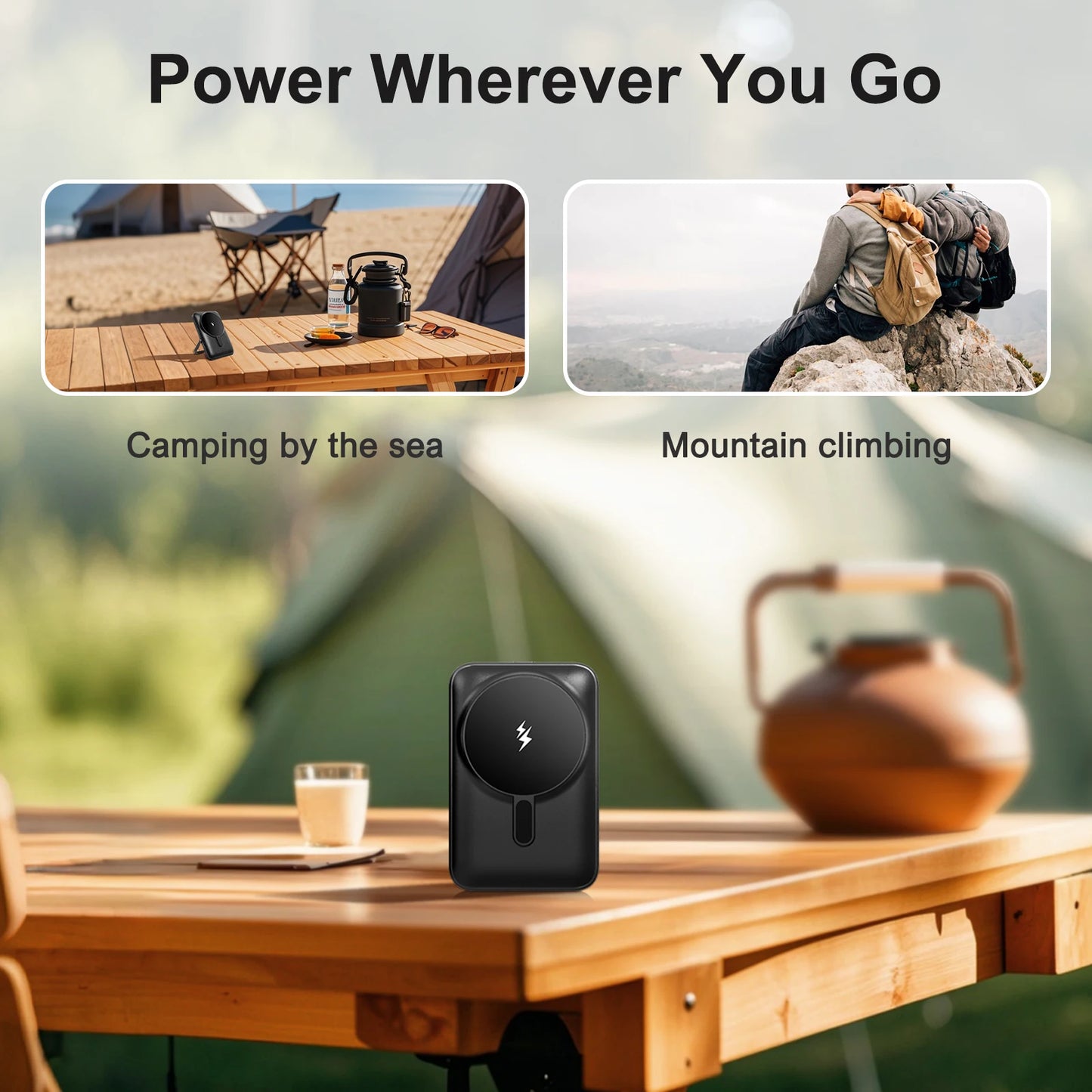 10000mAh Magnetic Power Bank Portable 20W Fast Charging with Digital Display Foldable Stand for Android iPhone 17 16 Samsung