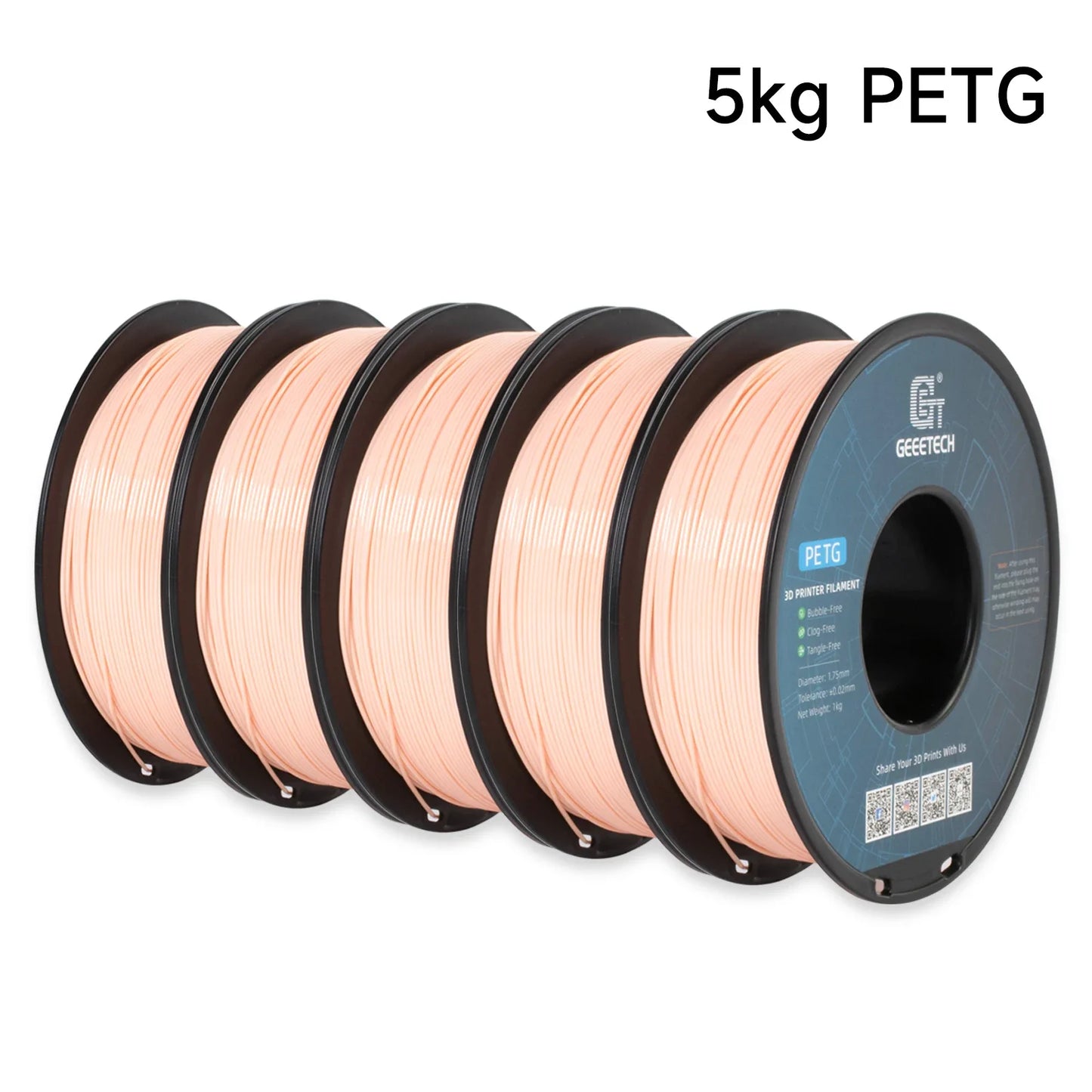 Geeetech 5KG PETG 3D Printing Filament 1.75mm High Precision, Low Warping Large Spool, Suitable for FDM 3D Printers