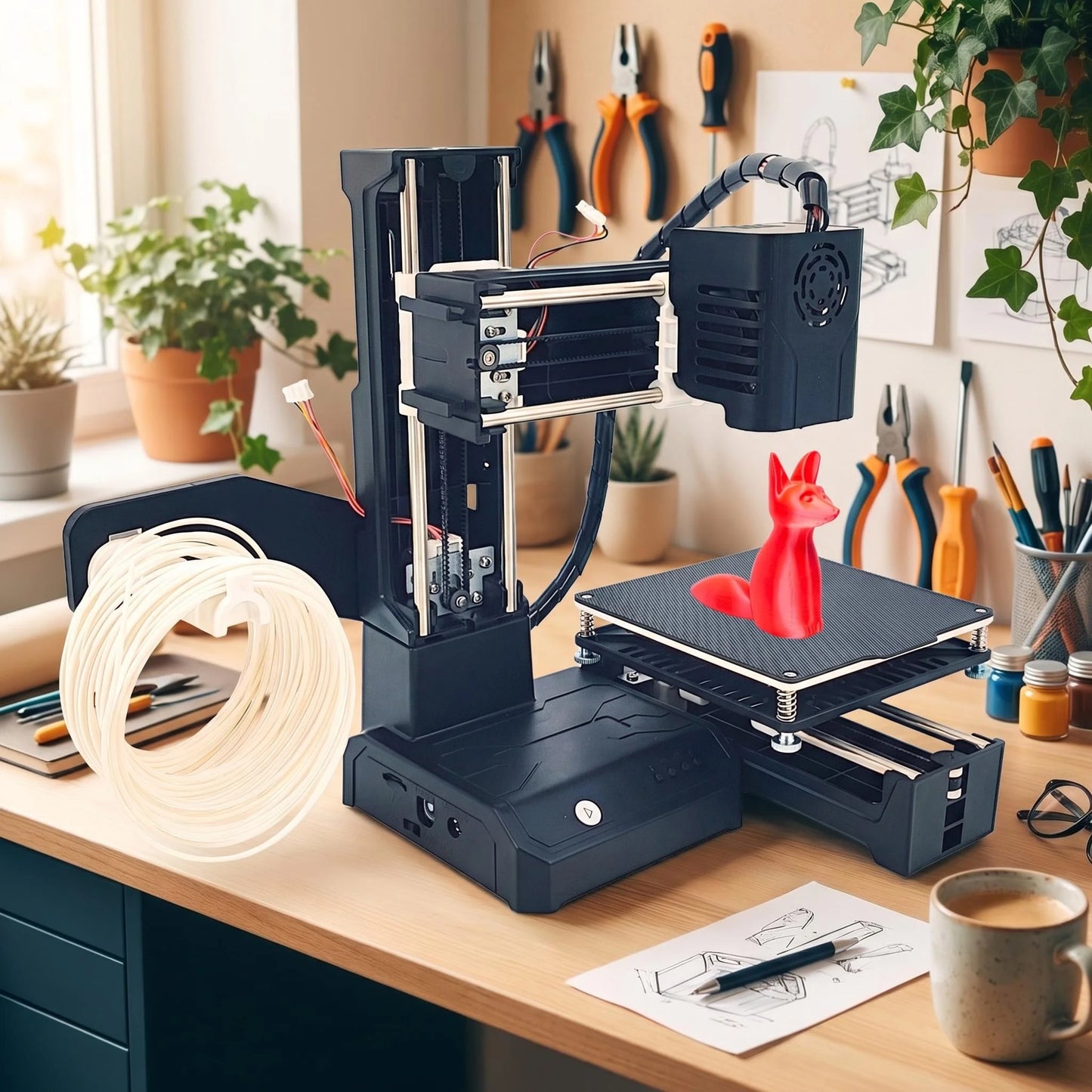 K10 Entry Level 3D Printer Mini Desktop Printing Machine Compatible with PLA TPU 1.75mm Filament Ideal for Kids Students Beginners DIY Printing Projects Compact Portable Design Easy to Operate Quiet Operation with One Key Pri
