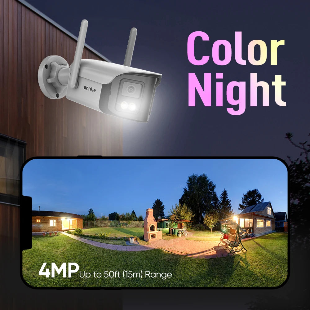 ANNKE 4MP Dual Lens WiFi Dual Band Security Camera Outdoor 170° Angle Full Color Night Vision Two-Way Audio Wireless PoE Cam