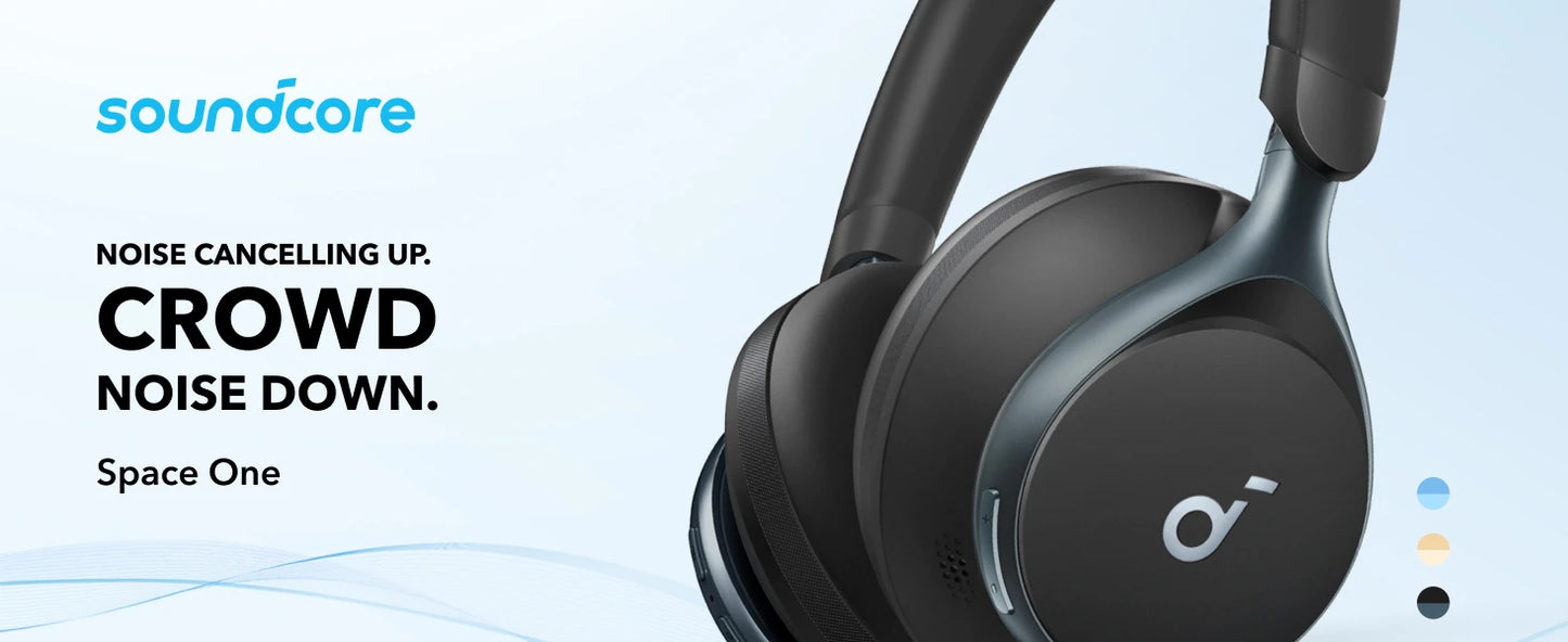 Soundcore by Anker, Space One, Active Noise Cancelling Headphones, 2X Stronger Voice Reduction, 40H ANC Playtime  (Refurbished)