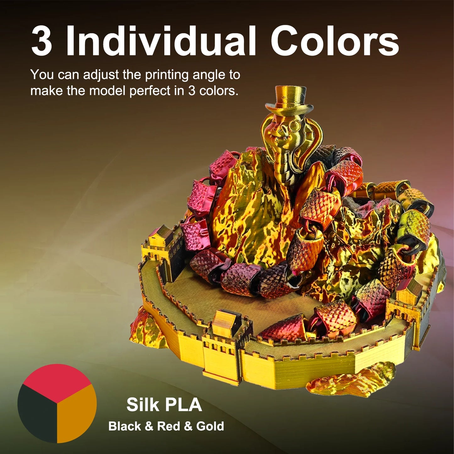ERYONE 1KG Silk Triple Color Series PLA 3D Printer Filament 1.75mm, Tri-Color Coextrusion Silky Shiny Finish, 1kg Spool