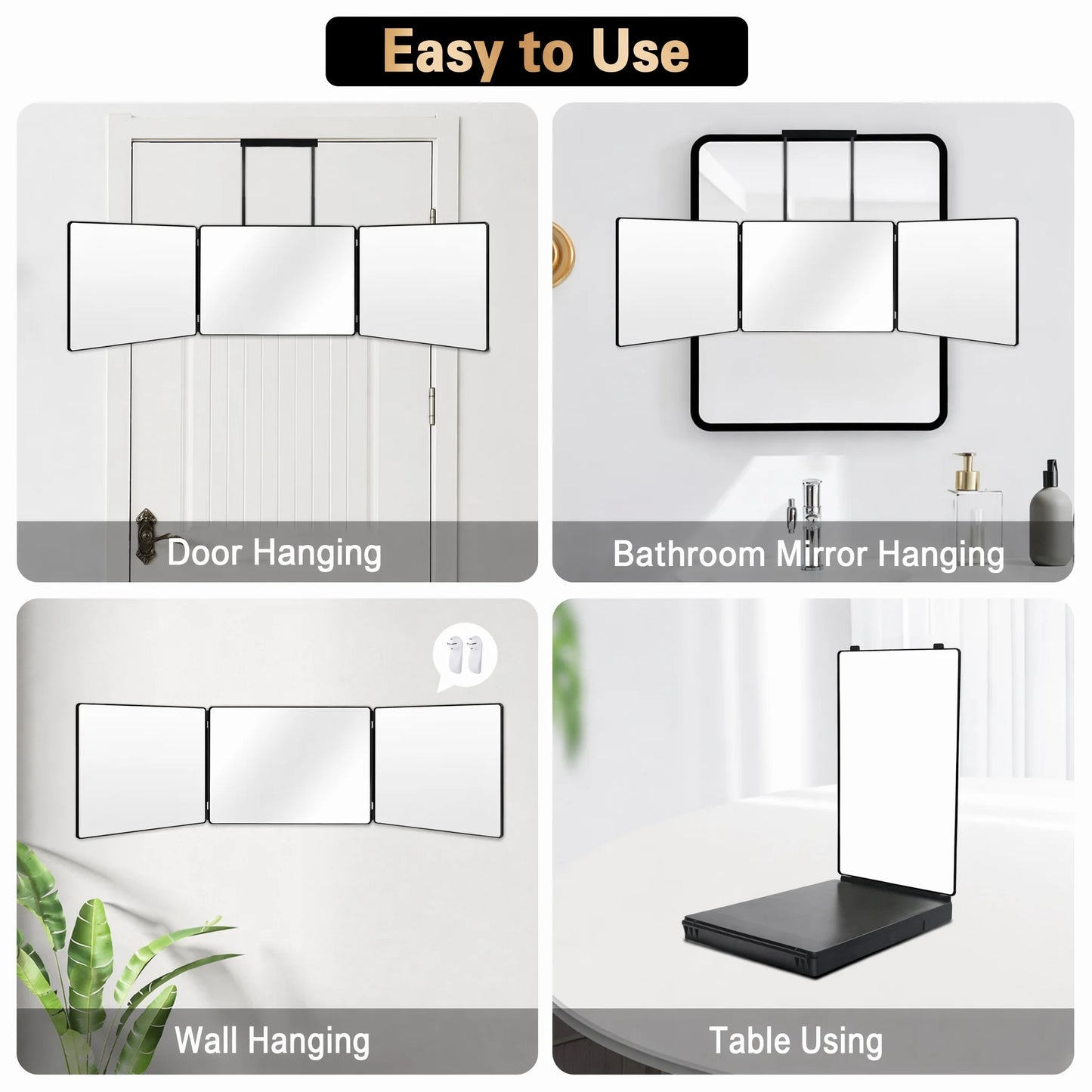 The 360 Mirror - 3 Way Mirror for Self Hair Cutting - Adjustable Trifold Barber Miror to Cut Your Own Hair - Tri Fold Self Haircut System for Men and Women Braiding