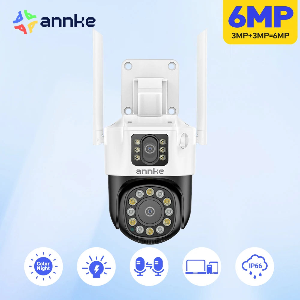 ANNKE 6MP UHD Dual-Lens Outdoor Wireless WiFi Security PT Camera Red Blue Flashing Lights & Siren Smart Dual Light Two-Way Audio
