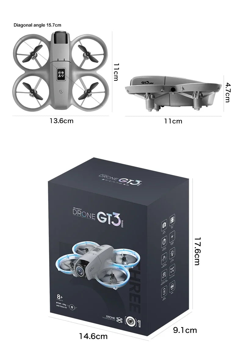 GT3 RC Mini Drone 4K Dual Camera Aerial HD Photography Optical Flow Positioning Obstacle Avoidance with Lights UAV RC Quadcopter