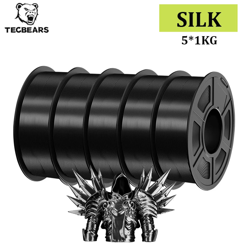 TECBEARS 3D Printer Filament Silk 1.75mm 5Rolls Multi Color PLA+ SILK Vacuum Packaging No Bubble for FDM 3D Printer Materials