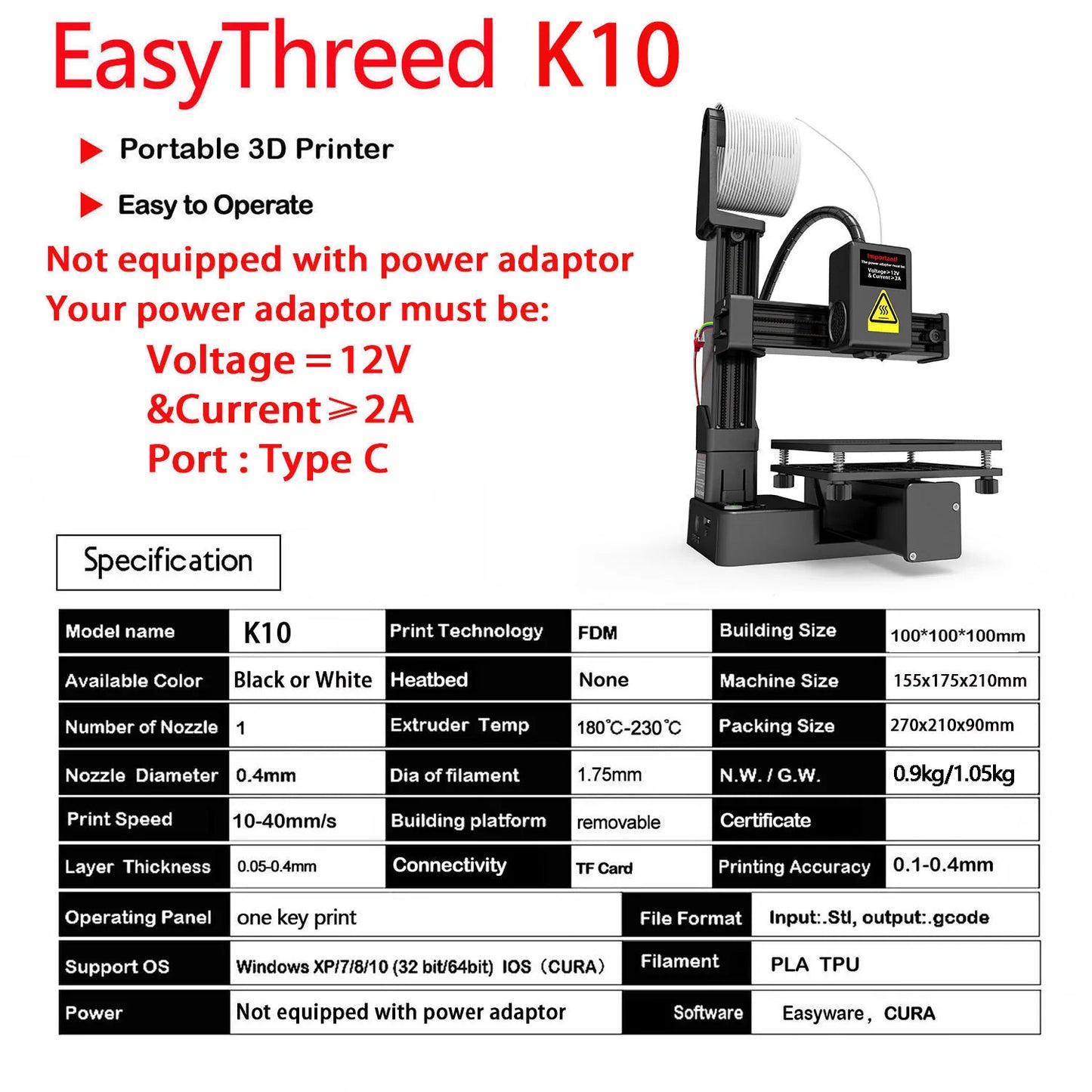 K10 Entry Level 3D Printer Mini Desktop Printing Machine Compatible with PLA TPU 1.75mm Filament Ideal for Kids Students Beginners DIY Printing Projects Compact Portable Design Easy to Operate Quiet Operation with One Key Pri