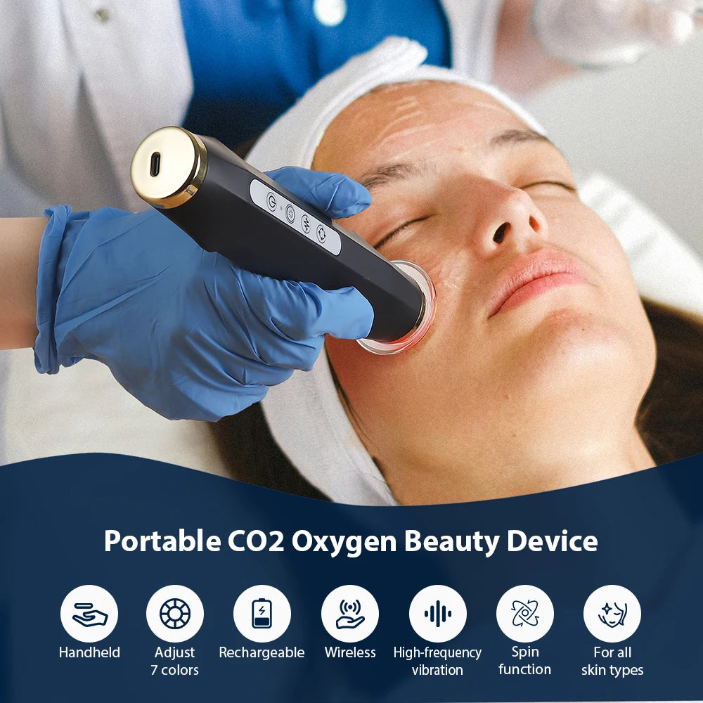 Portable CO2 Oxygen Bubble Pen Facial Machine 7 Color Light Oxygen Bubble Skin Care Tool Compatible with Serum Gel for Home Facial SPA CO2