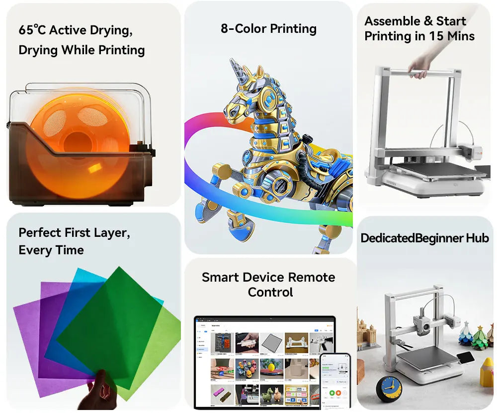 ANYCUBIC Kobra 4 Combo 600mm/s Fast Printing 3D Printer Up to 8 Colors ACE 2 Pro Filament Drying APP Control FDM 3D Printer