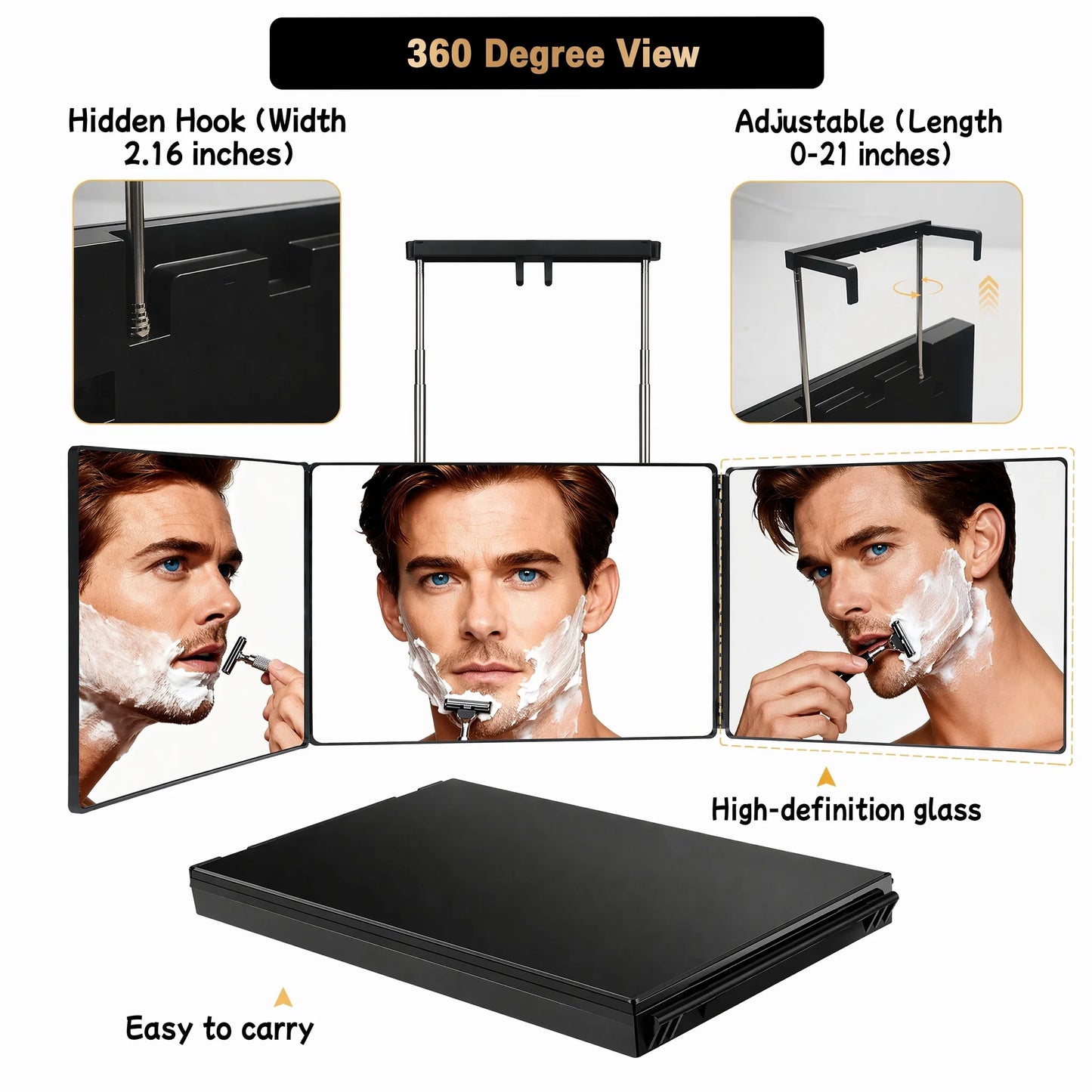 The 360 Mirror - 3 Way Mirror for Self Hair Cutting - Adjustable Trifold Barber Miror to Cut Your Own Hair - Tri Fold Self Haircut System for Men and Women Braiding