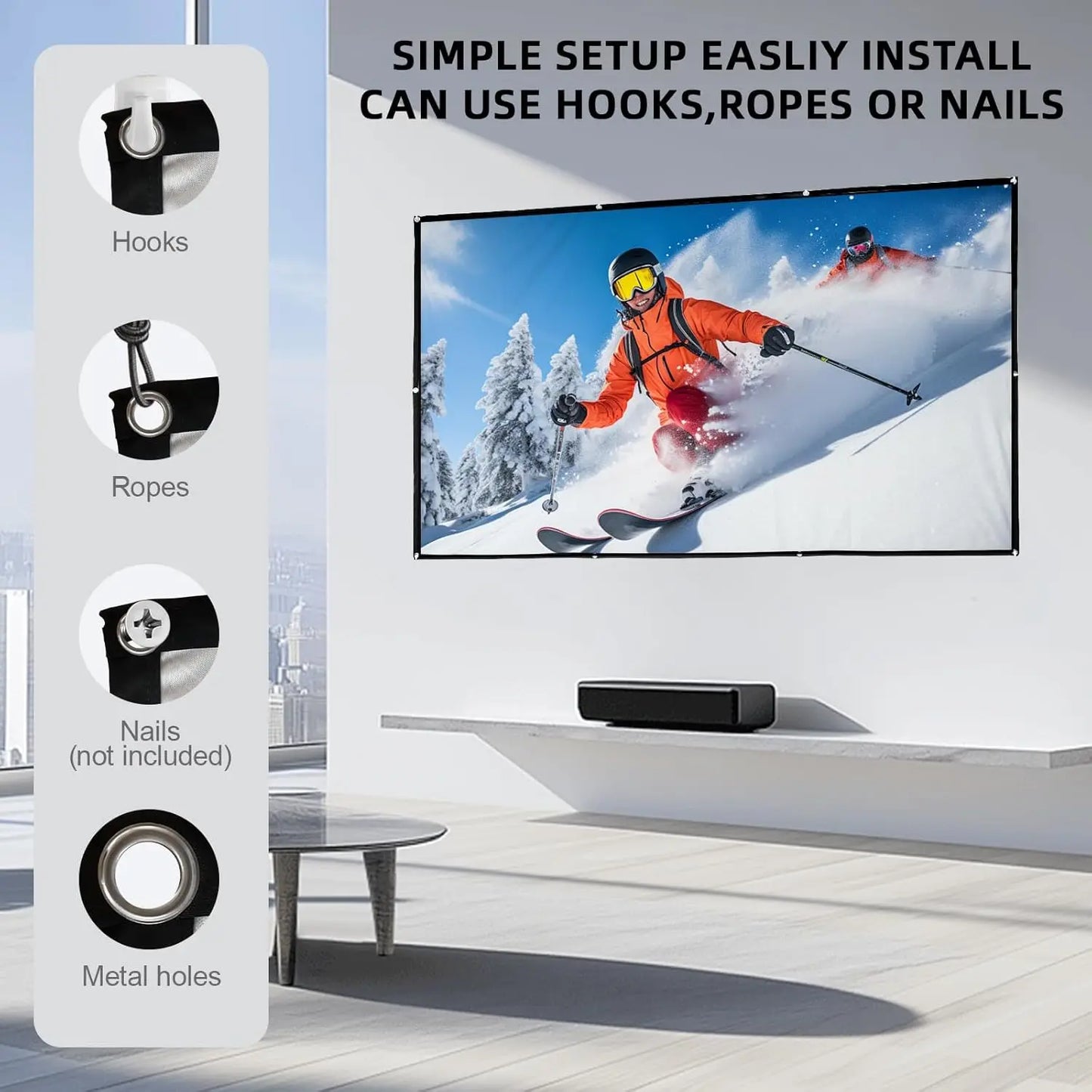 4K Projector Screen 100 inch 16:9 HD Foldable Portable for Indoor Outdoor Home Theater Party