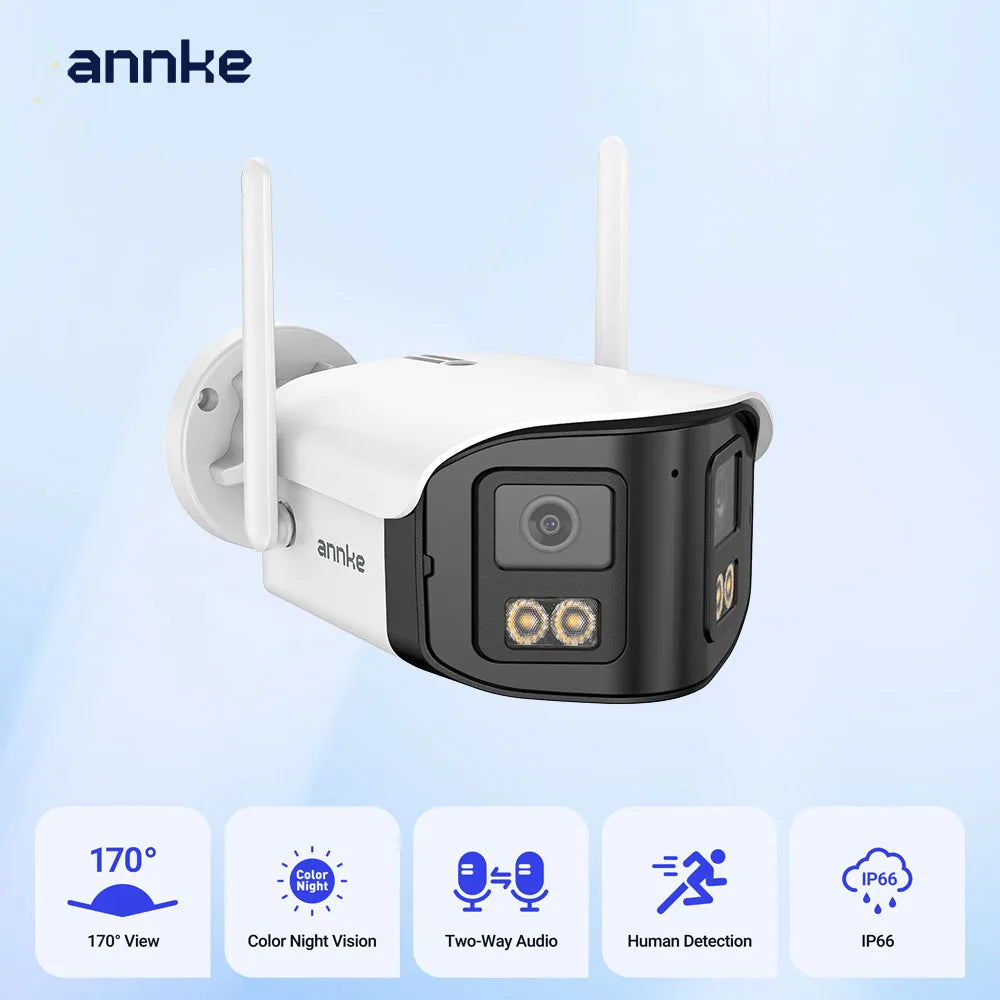 ANNKE 4MP Dual Lens WiFi Dual Band Security Camera Outdoor 170° Angle Full Color Night Vision Two-Way Audio Wireless PoE Cam