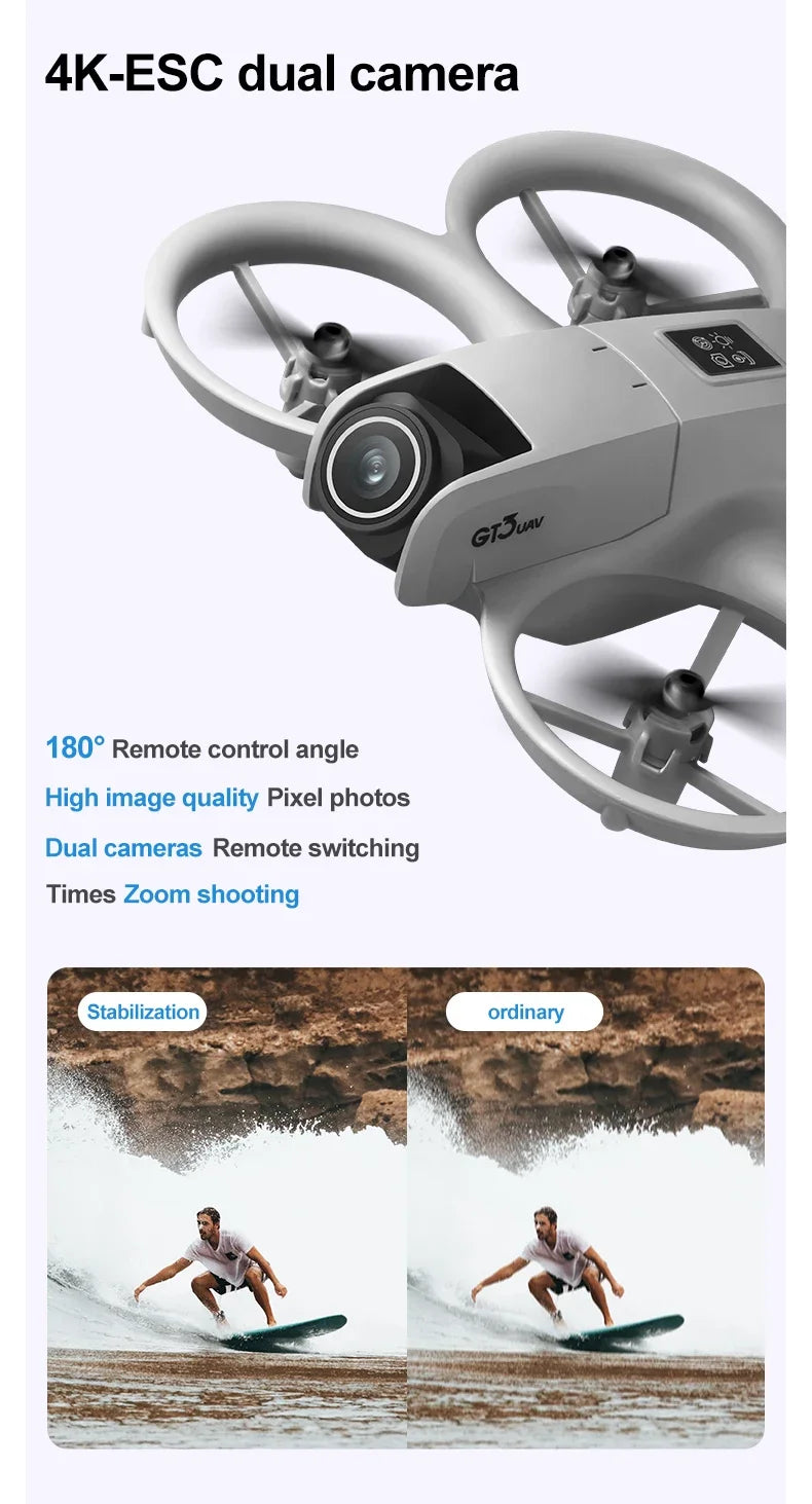 GT3 RC Mini Drone 4K Dual Camera Aerial HD Photography Optical Flow Positioning Obstacle Avoidance with Lights UAV RC Quadcopter