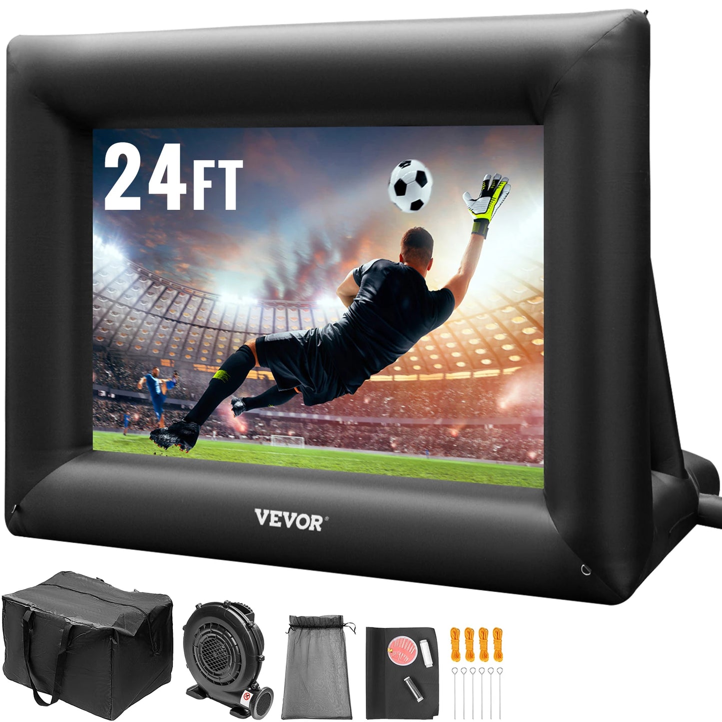 SucceBuy Inflatable Movie Screen 24FT Inflatable Projector Screen w/ 360W Air Blower Projector Screen Support Front/Rear Project