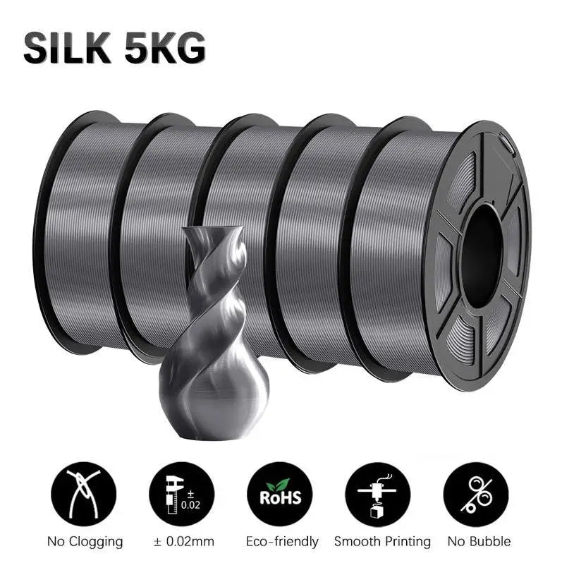 TECBEARS 3D Printer Filament Silk 1.75mm 5Rolls Multi Color PLA+ SILK Vacuum Packaging No Bubble for FDM 3D Printer Materials