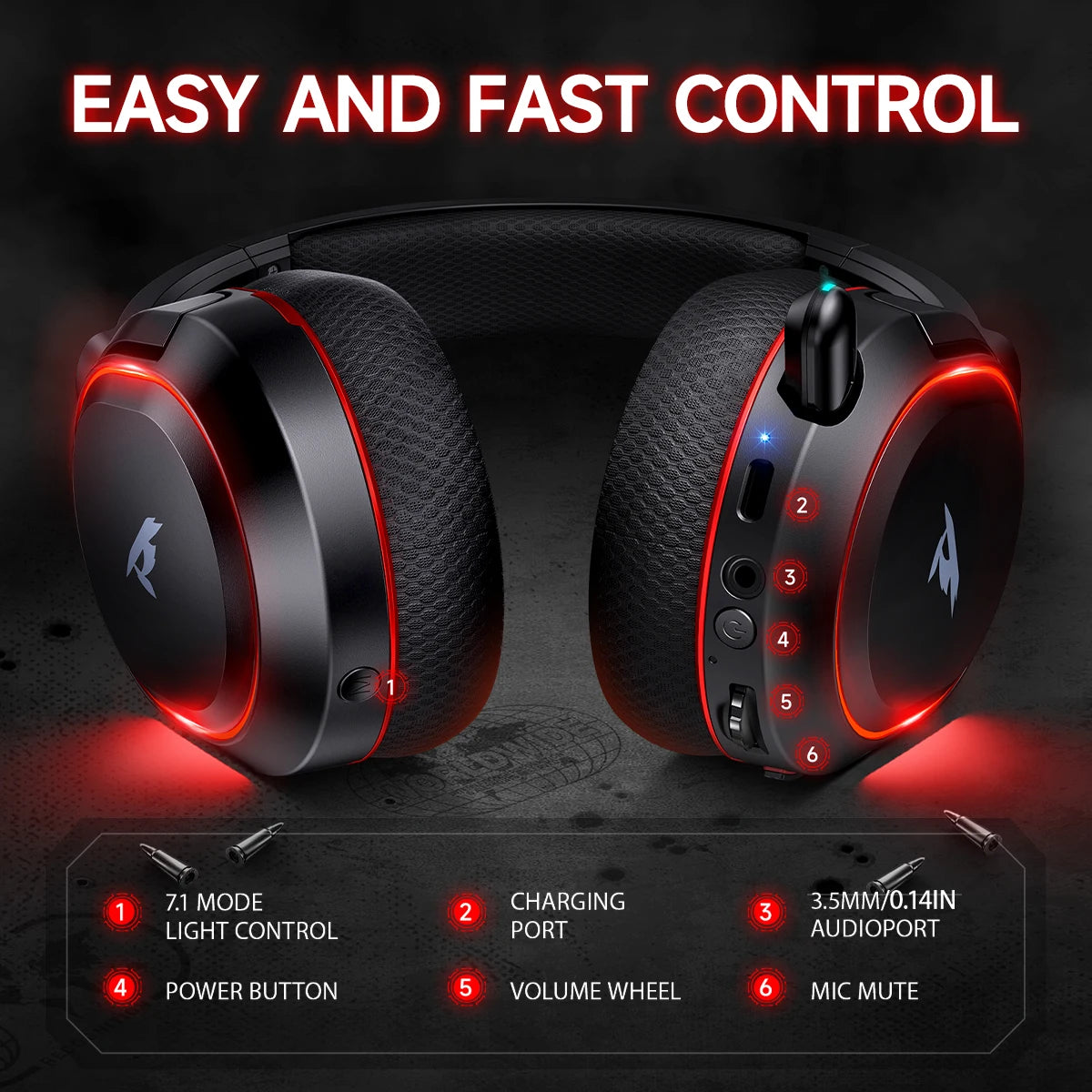 Picun G2 Wireless Gaming Headset Bluetooth 2.4G Headphones 7.1 Surround 5ms Low Latency ENC Mic for PC PS4 PS5 Phone Switch