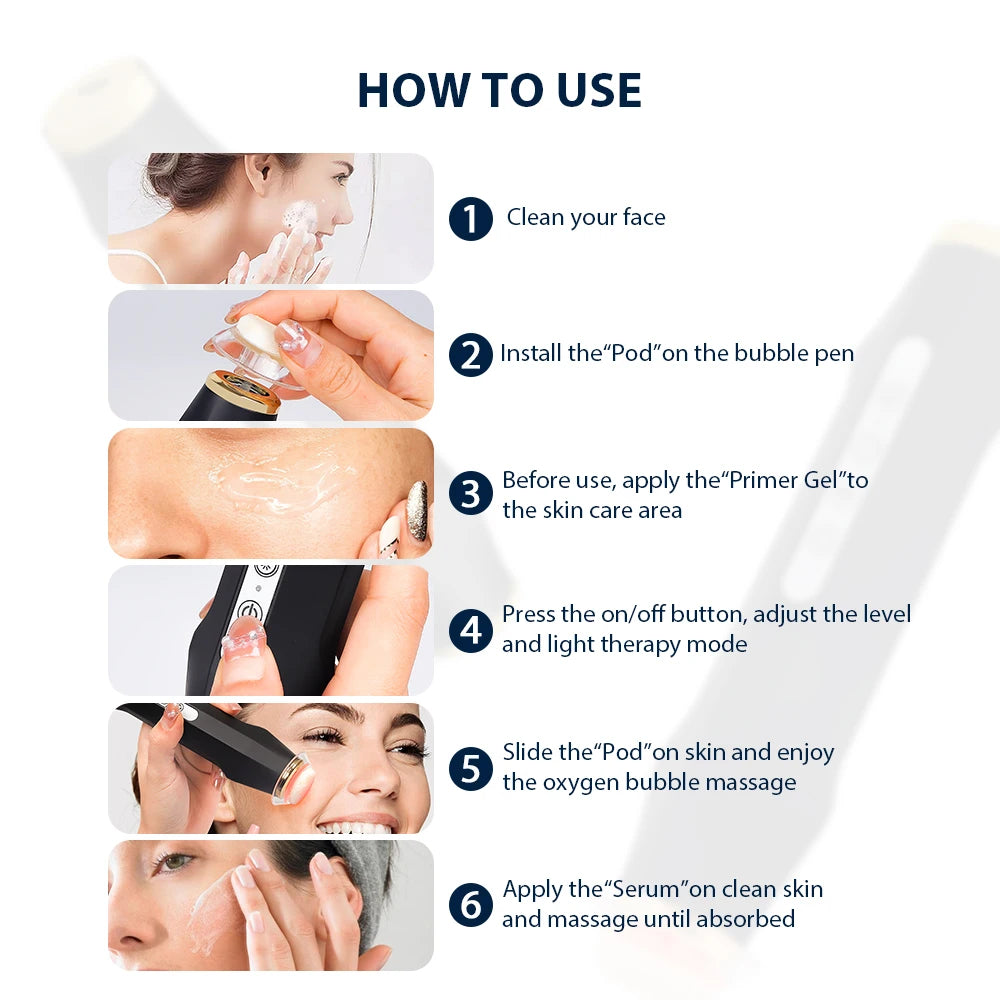 Portable CO2 Oxygen Bubble Pen Facial Machine 7 Color Light Oxygen Bubble Skin Care Tool Compatible with Serum Gel for Home Facial SPA CO2