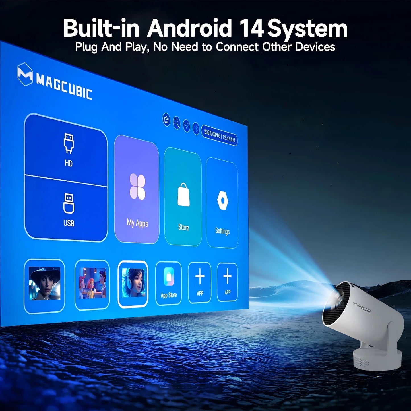 Magcubic HY300 Pro + Projector 8K 720P With 5W Speaker Android 14 8000 Lumens WiFi 6 BT5.4 Outdoor Video Home Theater Projector