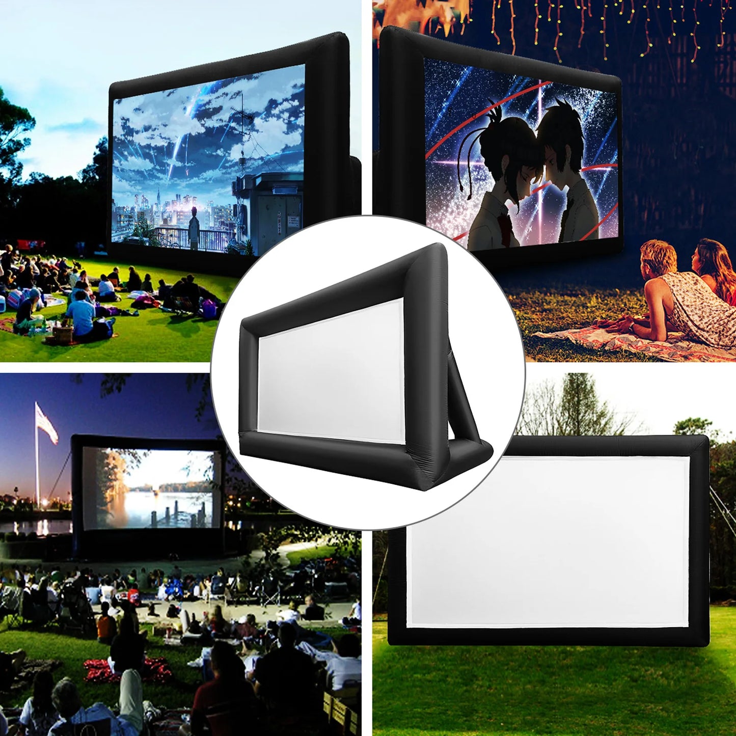 SucceBuy Inflatable Movie Screen 24FT Inflatable Projector Screen w/ 360W Air Blower Projector Screen Support Front/Rear Project