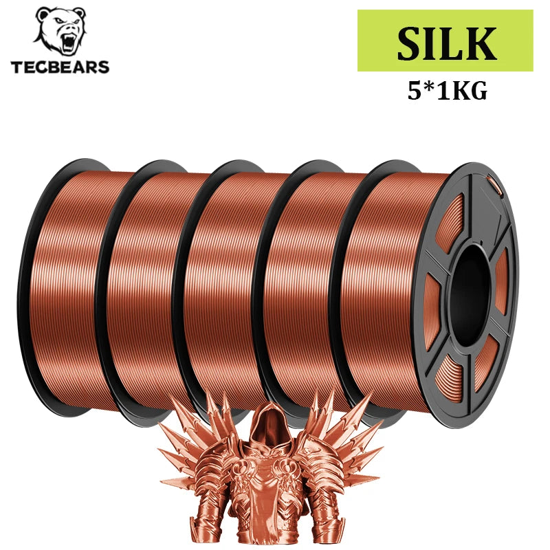 TECBEARS 3D Printer Filament Silk 1.75mm 5Rolls Multi Color PLA+ SILK Vacuum Packaging No Bubble for FDM 3D Printer Materials
