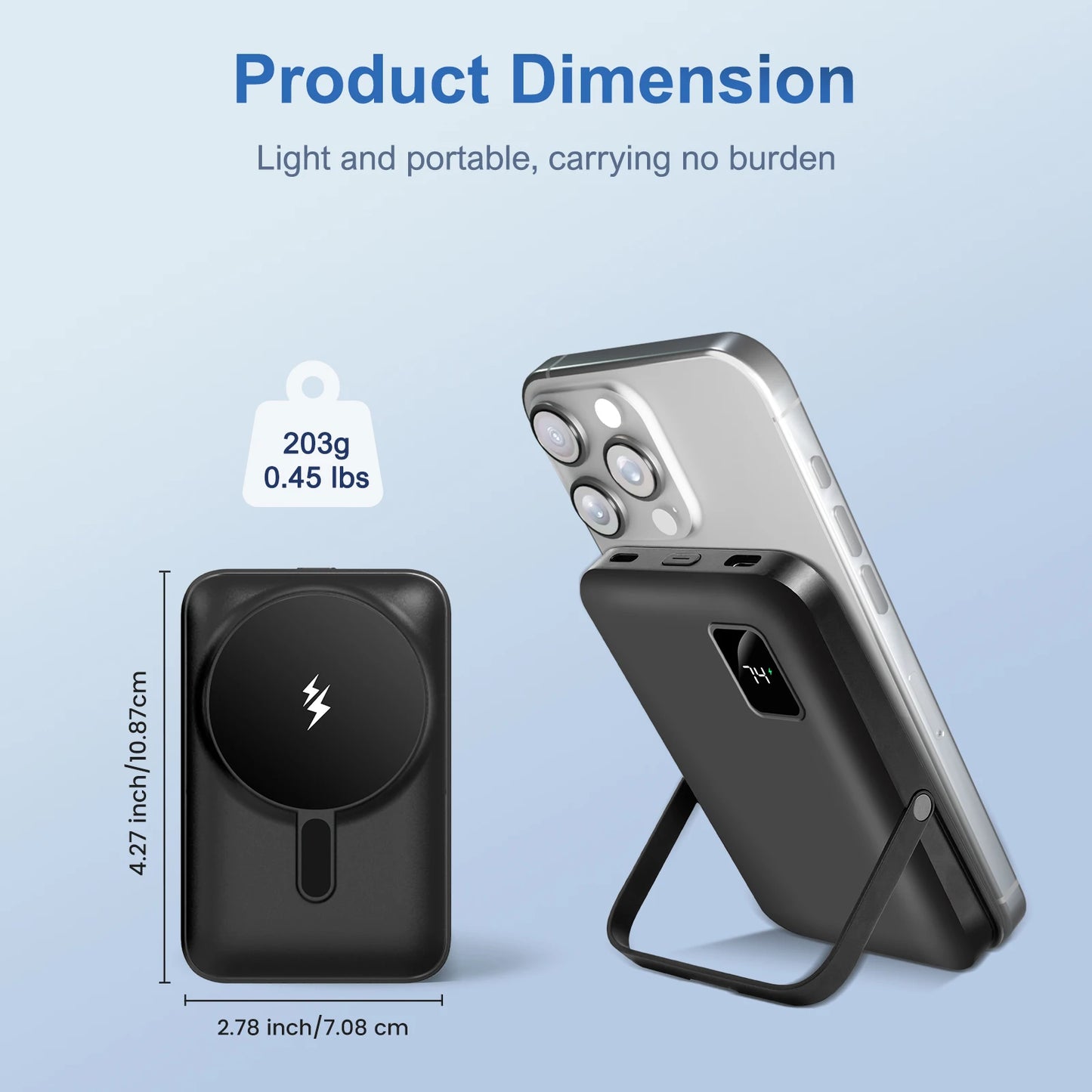 10000mAh Magnetic Power Bank Portable 20W Fast Charging with Digital Display Foldable Stand for Android iPhone 17 16 Samsung