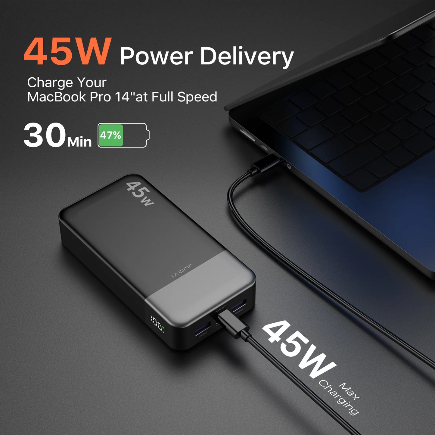 20000mAh Power Bank JUOVI J2621 Portable Charger 45W PD3.0 QC 4.0 Fast Charging Battery Pack with LED Display for iPhone 16 17