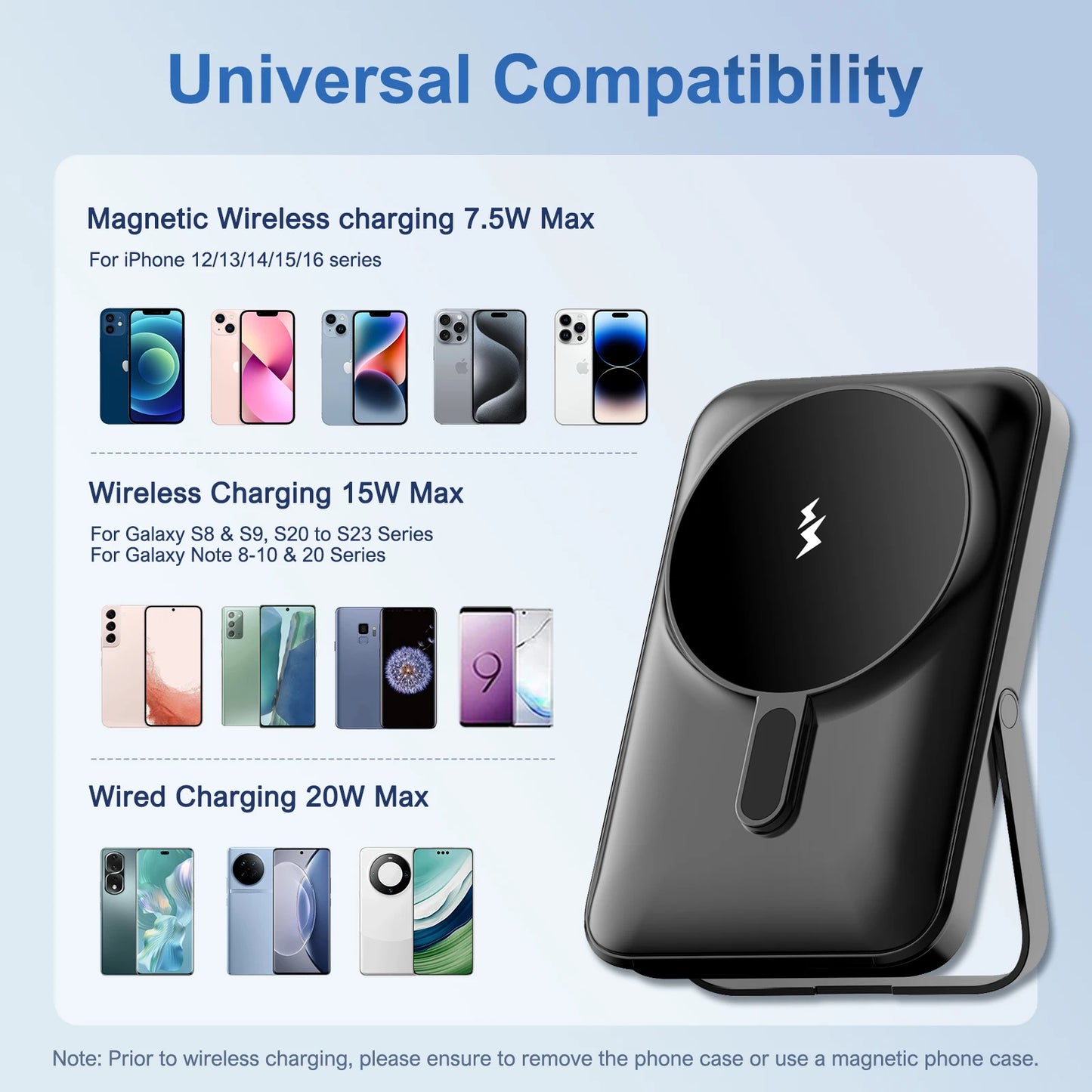 10000mAh Magnetic Power Bank Portable 20W Fast Charging with Digital Display Foldable Stand for Android iPhone 17 16 Samsung