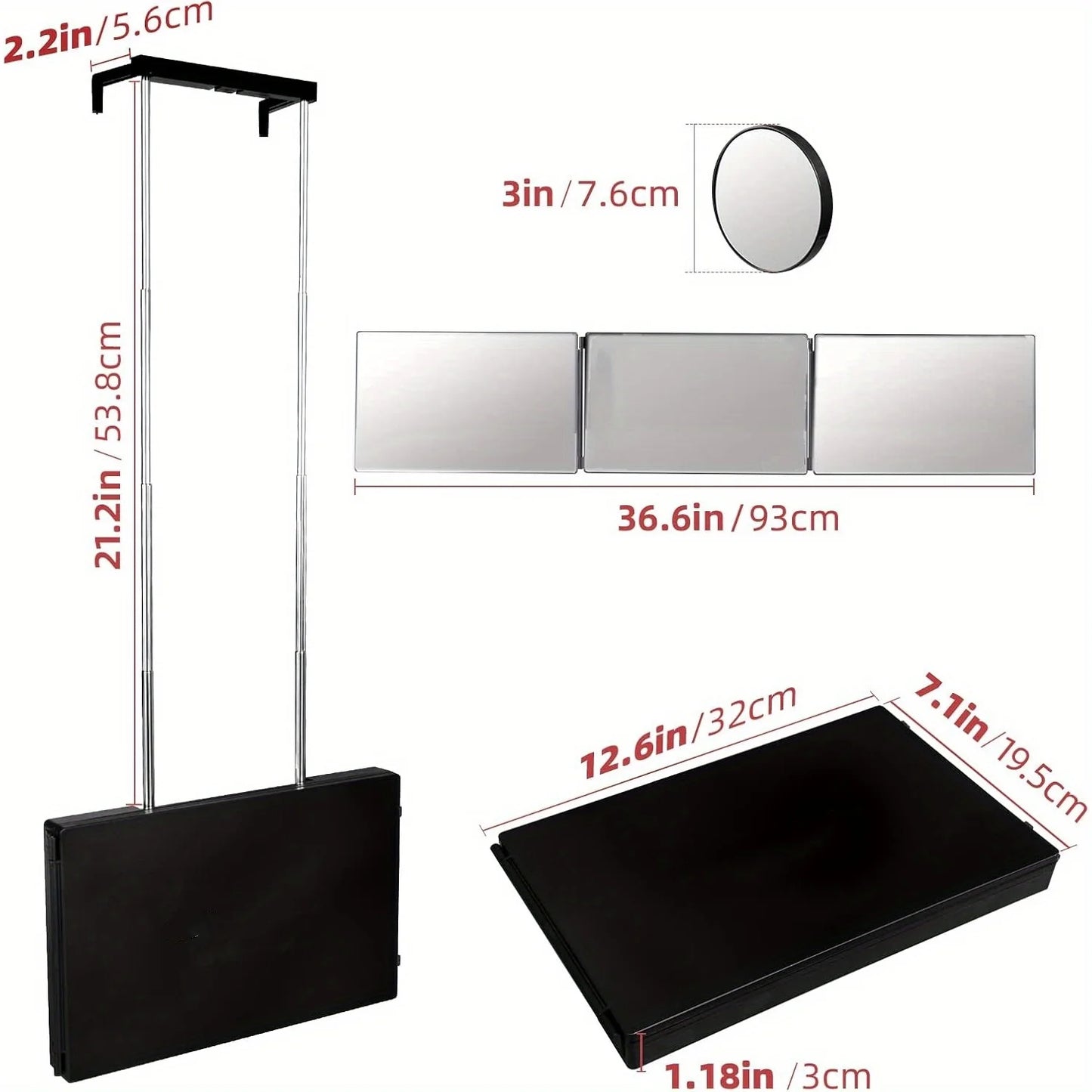 The 360 Mirror - 3 Way Mirror for Self Hair Cutting - Adjustable Trifold Barber Miror to Cut Your Own Hair - Tri Fold Self Haircut System for Men and Women Braiding