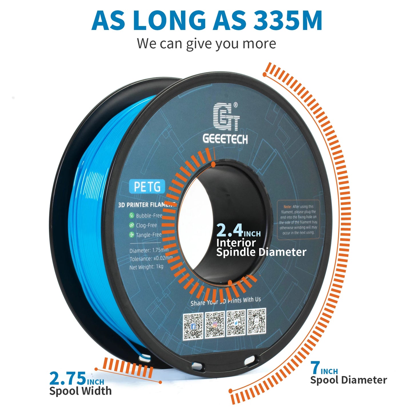 Geeetech 5KG PETG 3D Printing Filament 1.75mm High Precision, Low Warping Large Spool, Suitable for FDM 3D Printers